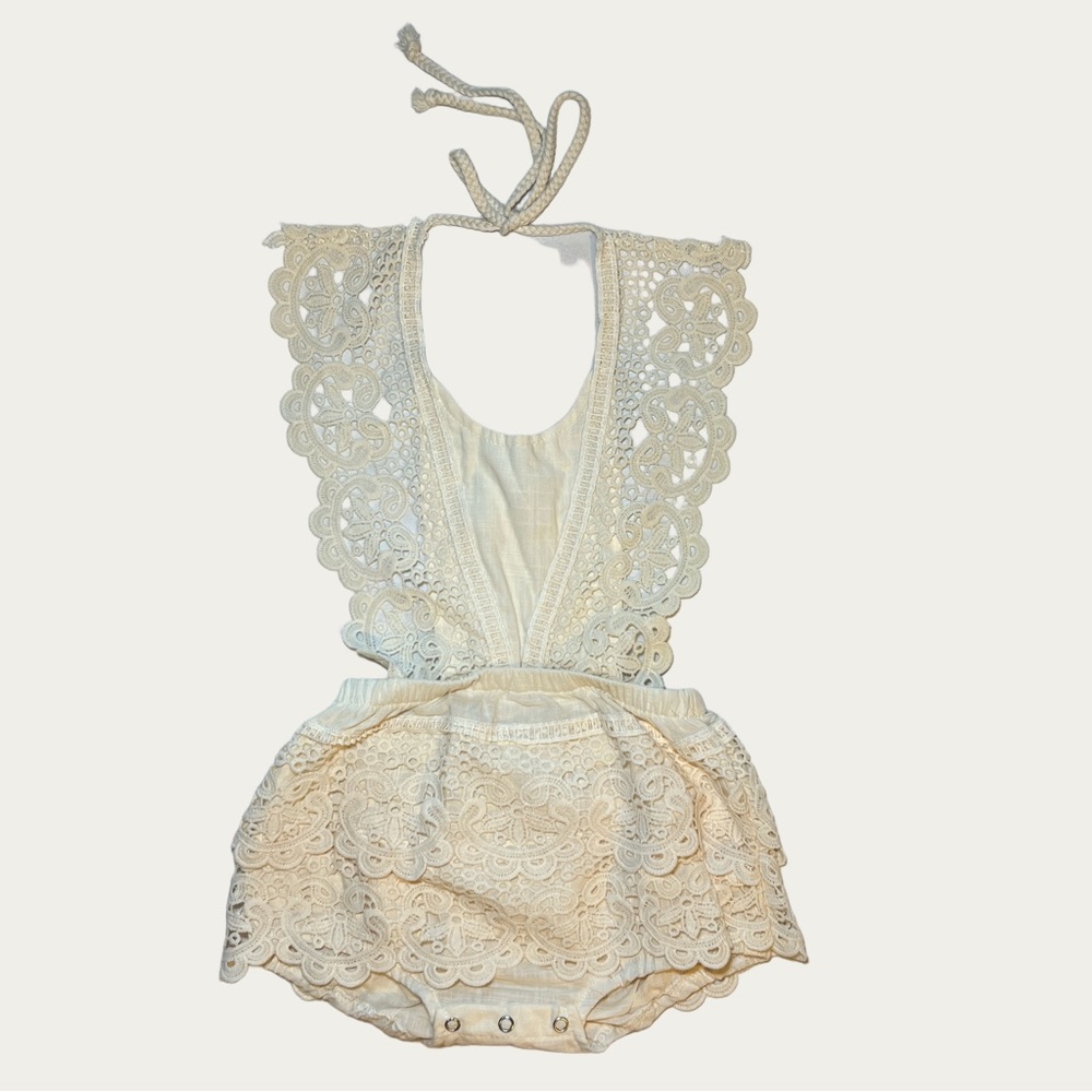 NWOT Elegant Ivory Lace Embroidered Linen Girl’s Bodysuit EU‎ 100/US 3-4T